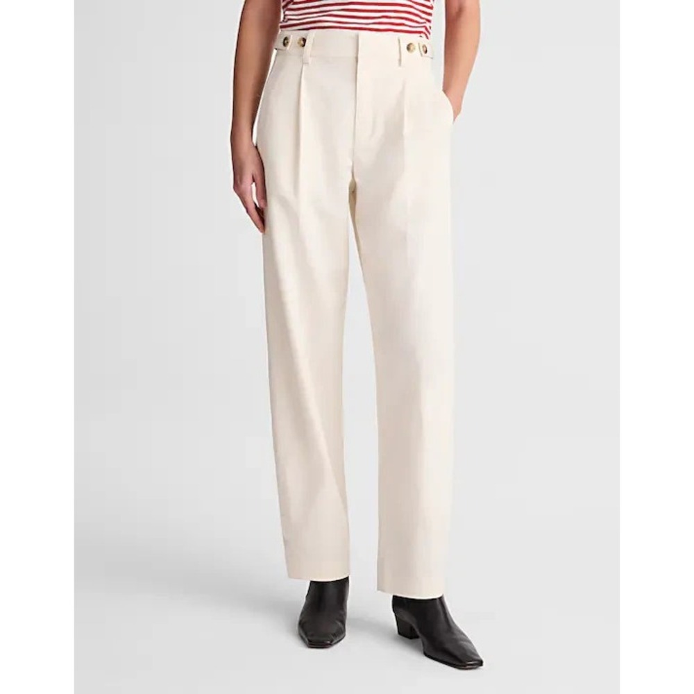 Madewell Barrel-Leg Trouser Pants Womens 00 Ivory Cotton Linen Pleated OA016 NWT